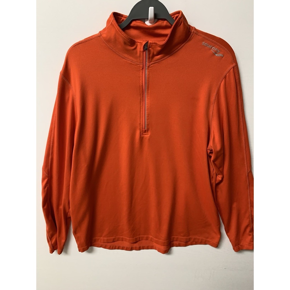 Saucony Men's Orange‎ 1/4 Zip Pullover Mock Neck Long Sleeve Large